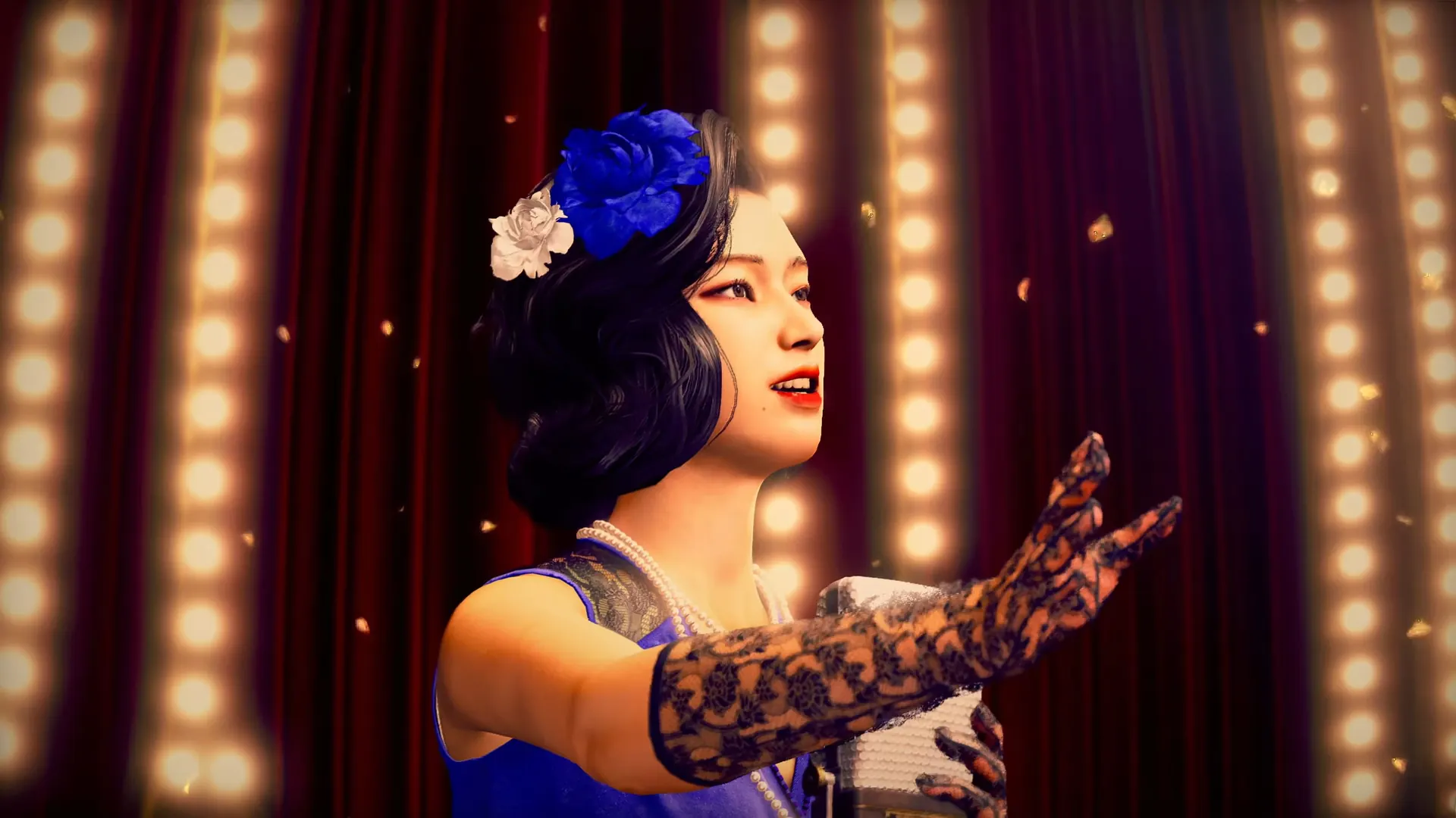 A singer performs on stage during the show business sequence